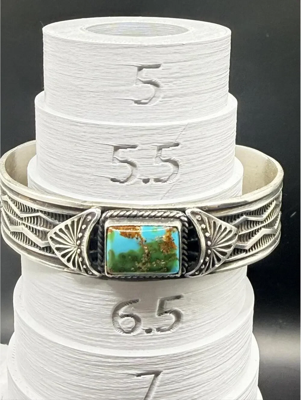Navajo artist Sunshine Reeves Sonoran Gold Turquoise Sterling Silver Cuff 33g - Picture 9 of 9